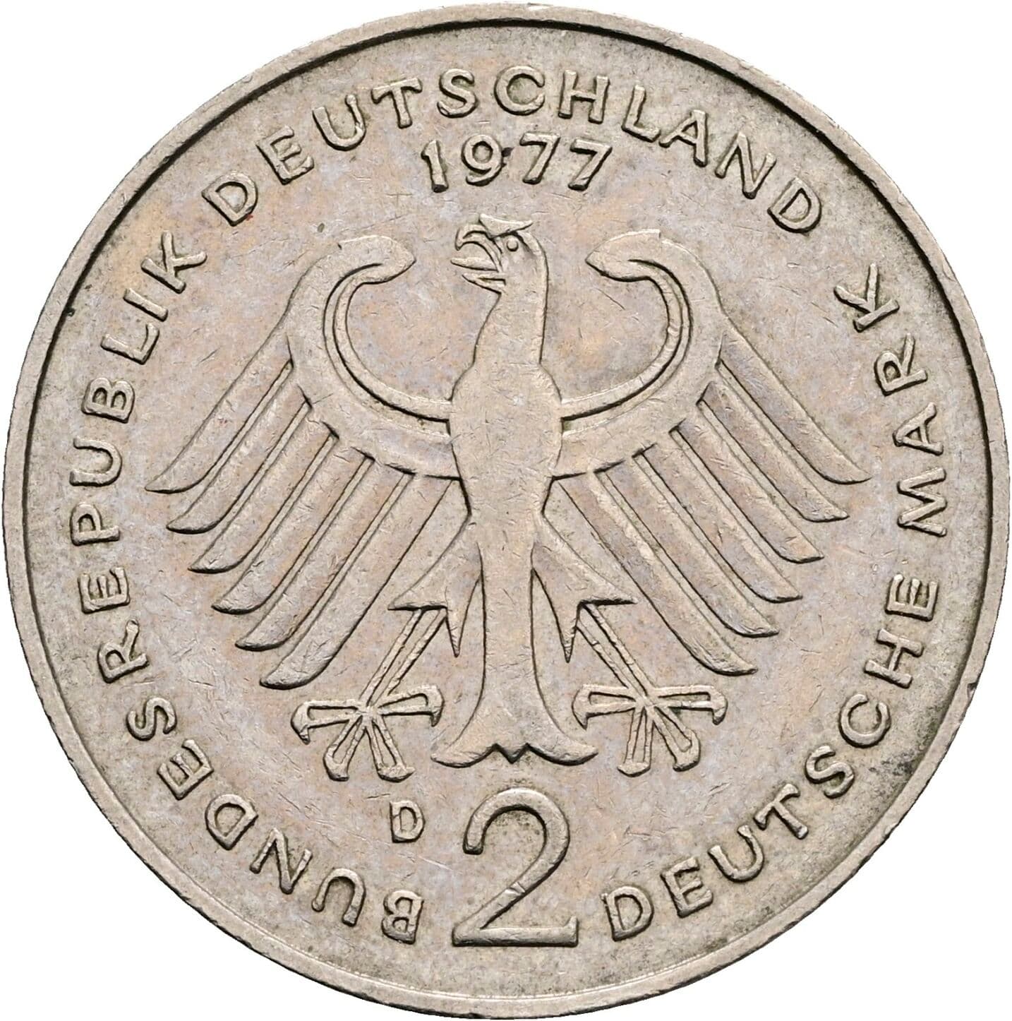 2 Deutsche Mark 1977 D – Rückseite