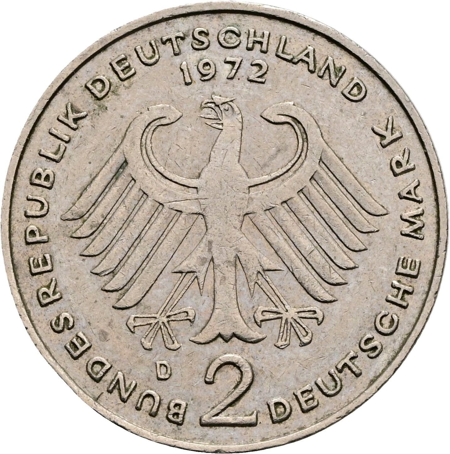 2 Deutsche Mark 1972 D – Rückseite