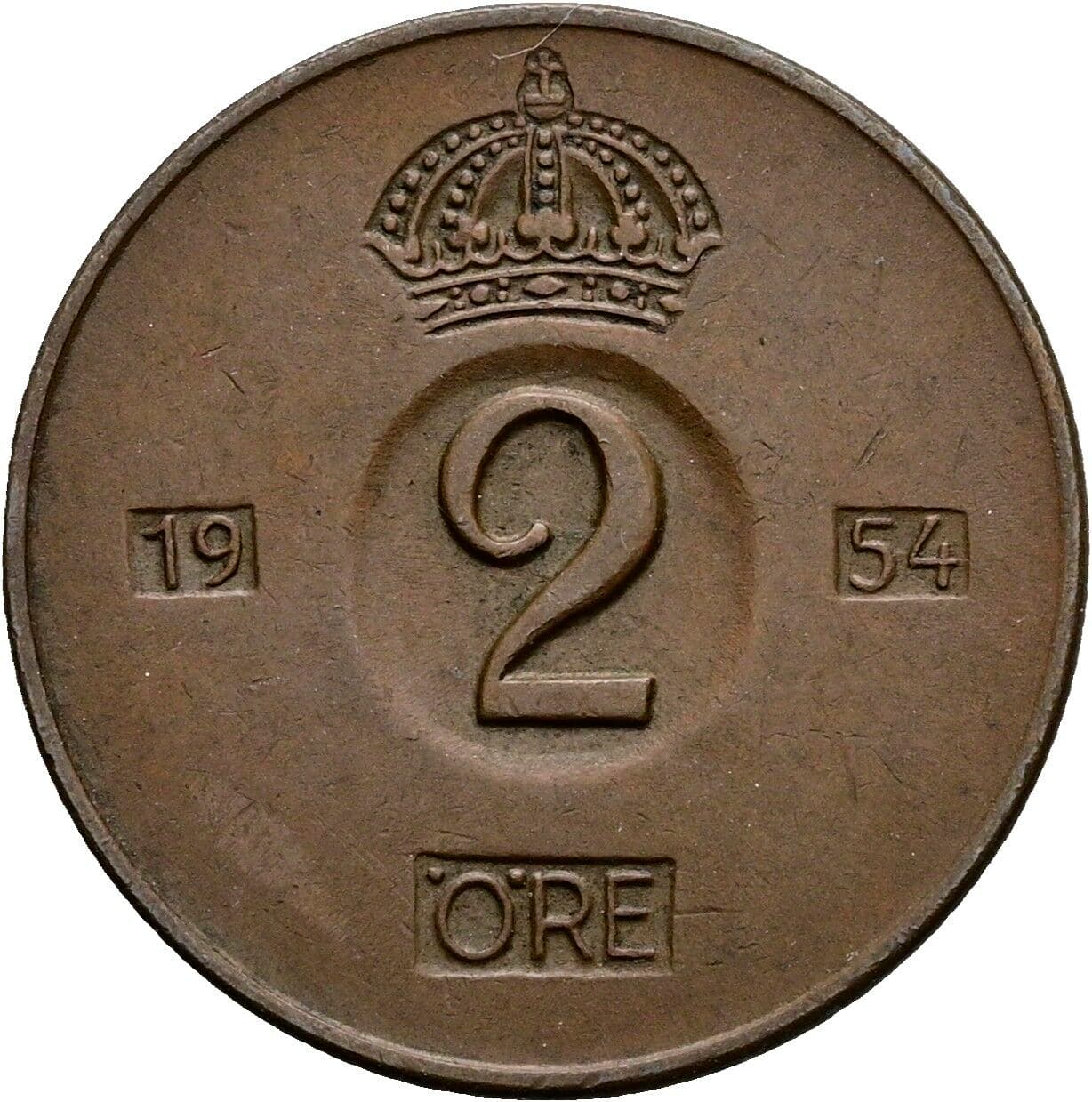 2 Öre Gustaf VI Adolf (1950-1973) 1954 – Vorderseite