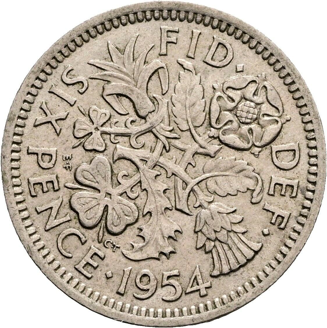 6 Pence Elisabeth II. 1952-2022 1954 – Rückseite