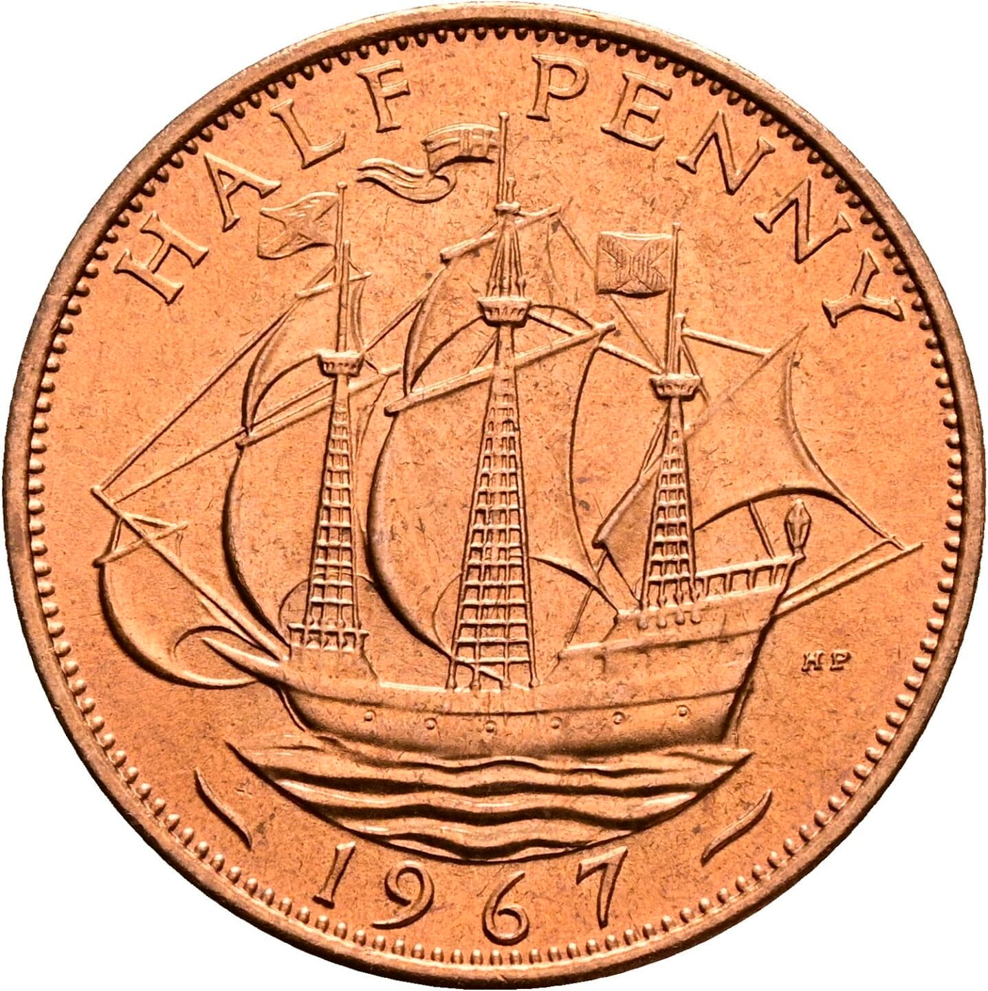 Half Penny Elisabeth II. 1952-2022 1967 – Rückseite