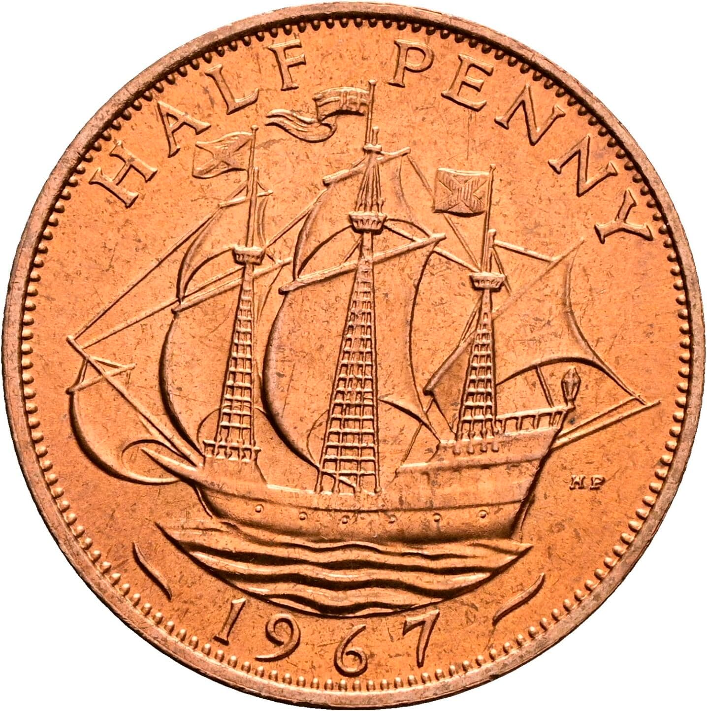 Half Penny Elisabeth II. 1952-2022 1967 – Rückseite
