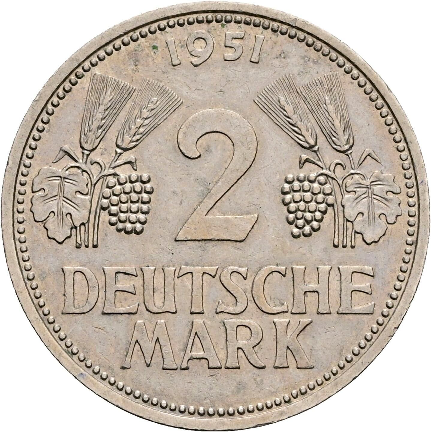 2 Deutsche Mark 1951 D – Vorderseite