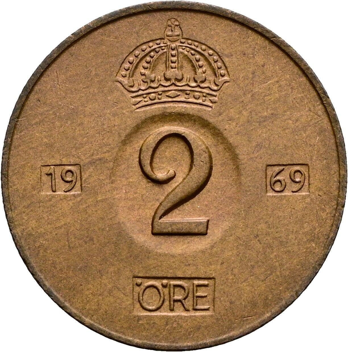 2 Öre Gustaf VI Adolf (1950-1973) 1969 – Vorderseite