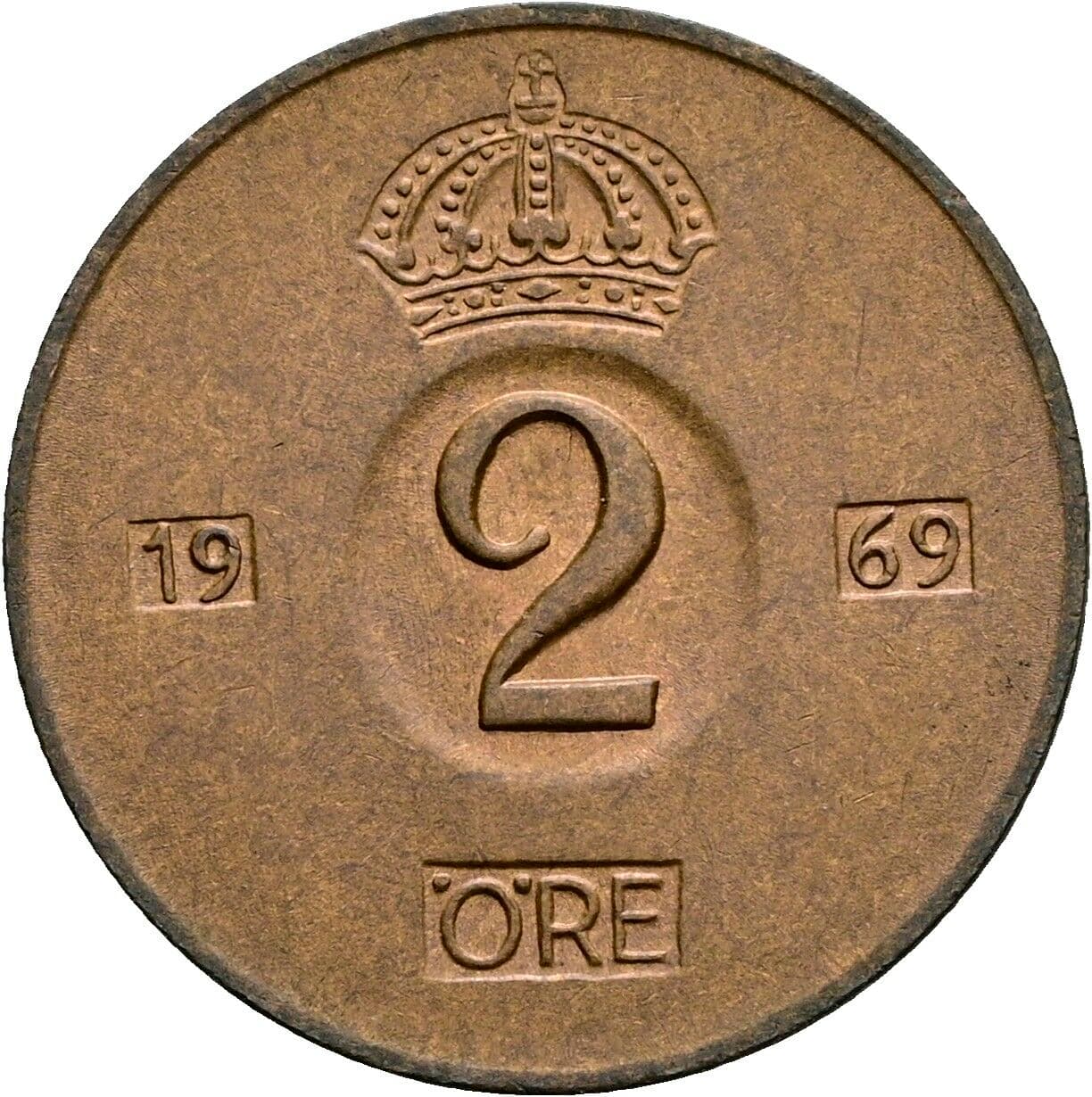 2 Öre Gustaf VI Adolf (1950-1973) 1969 – Vorderseite