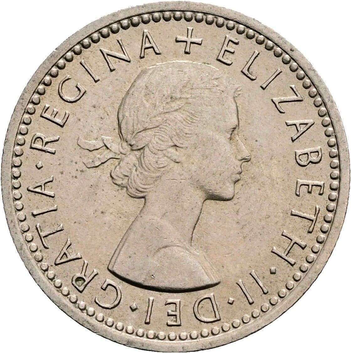 6 Pence Elisabeth II. 1952-2022 1962 – Vorderseite