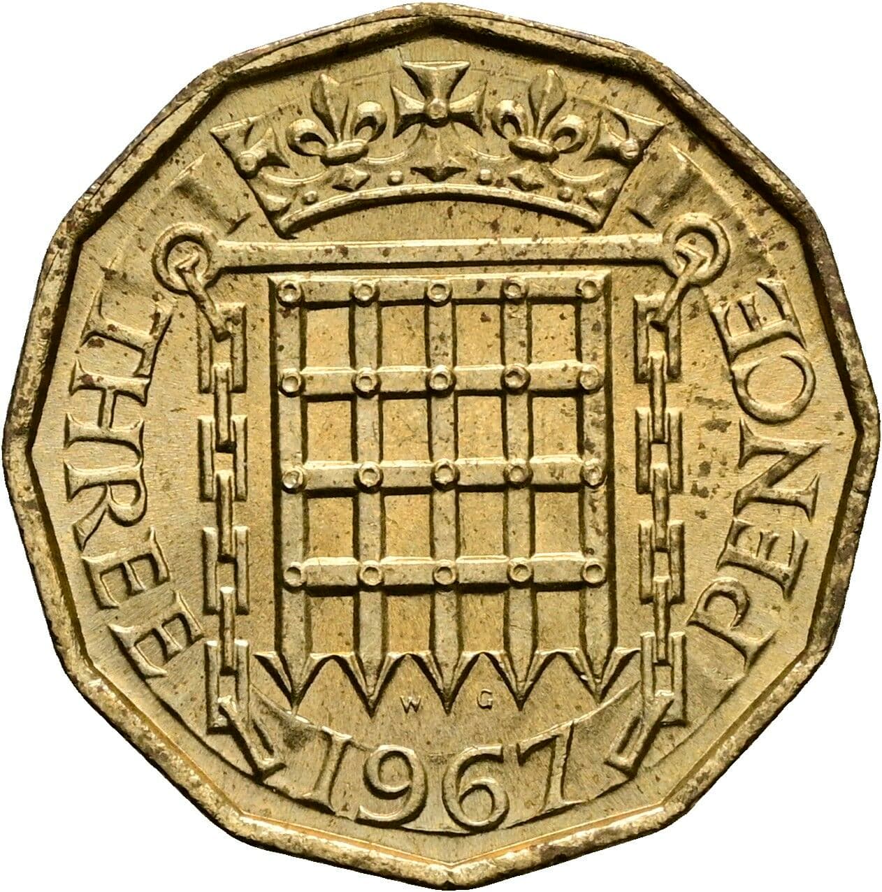 3 Pence Elisabeth II. 1952-2022 1967 – Rückseite