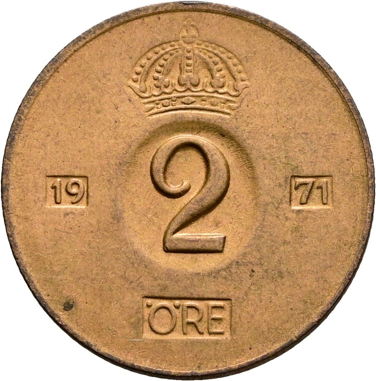 2 Öre Gustav VI. Adolf (1950-1973) 1971 – Vorderseite