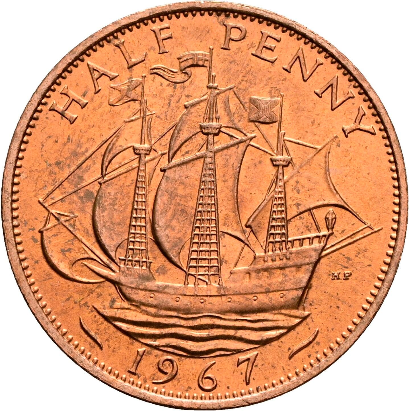 Half Penny Elisabeth II. 1952-2022 1967 – Rückseite