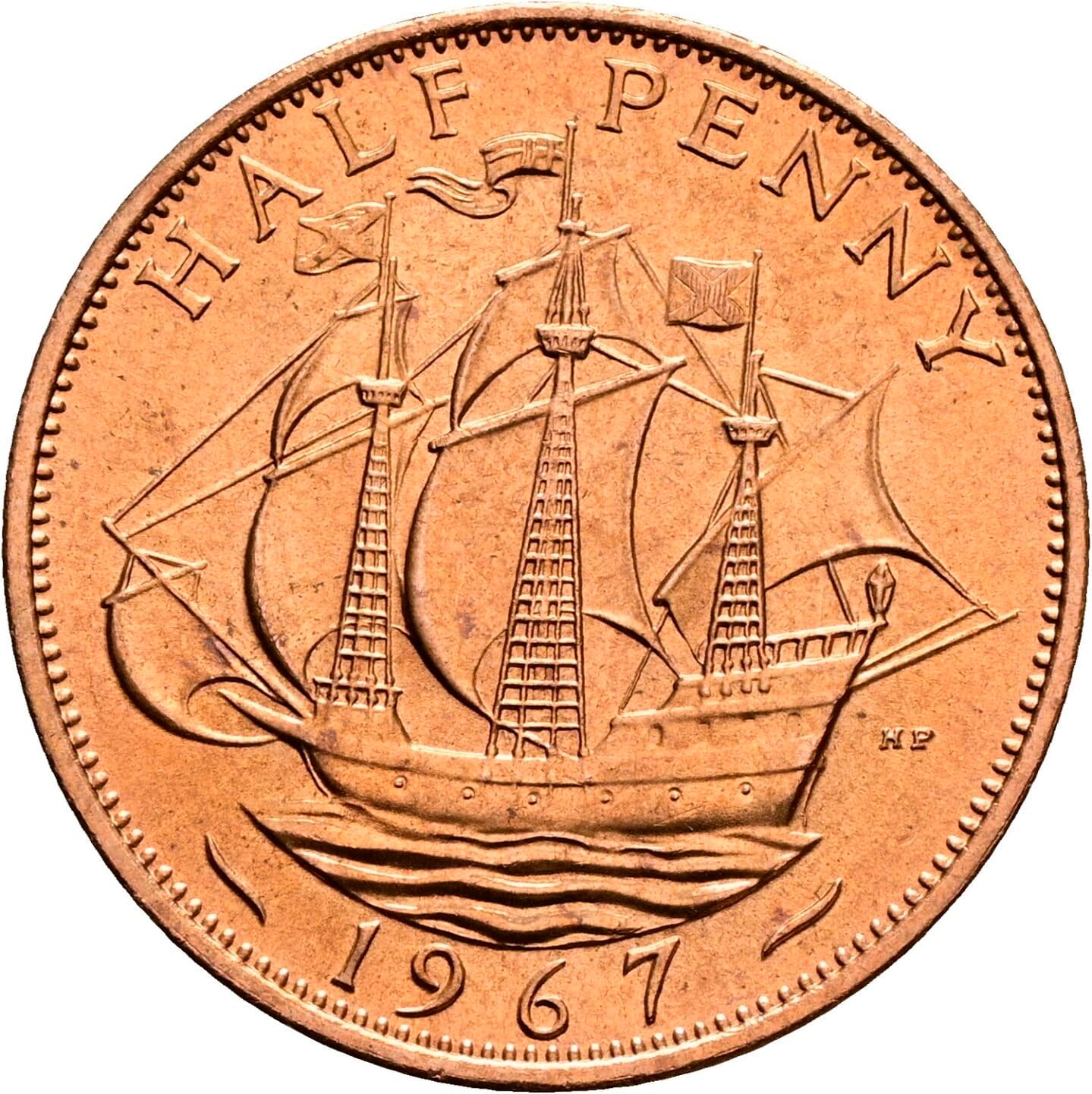 Half Penny Elisabeth II. 1952-2022 1967 – Rückseite