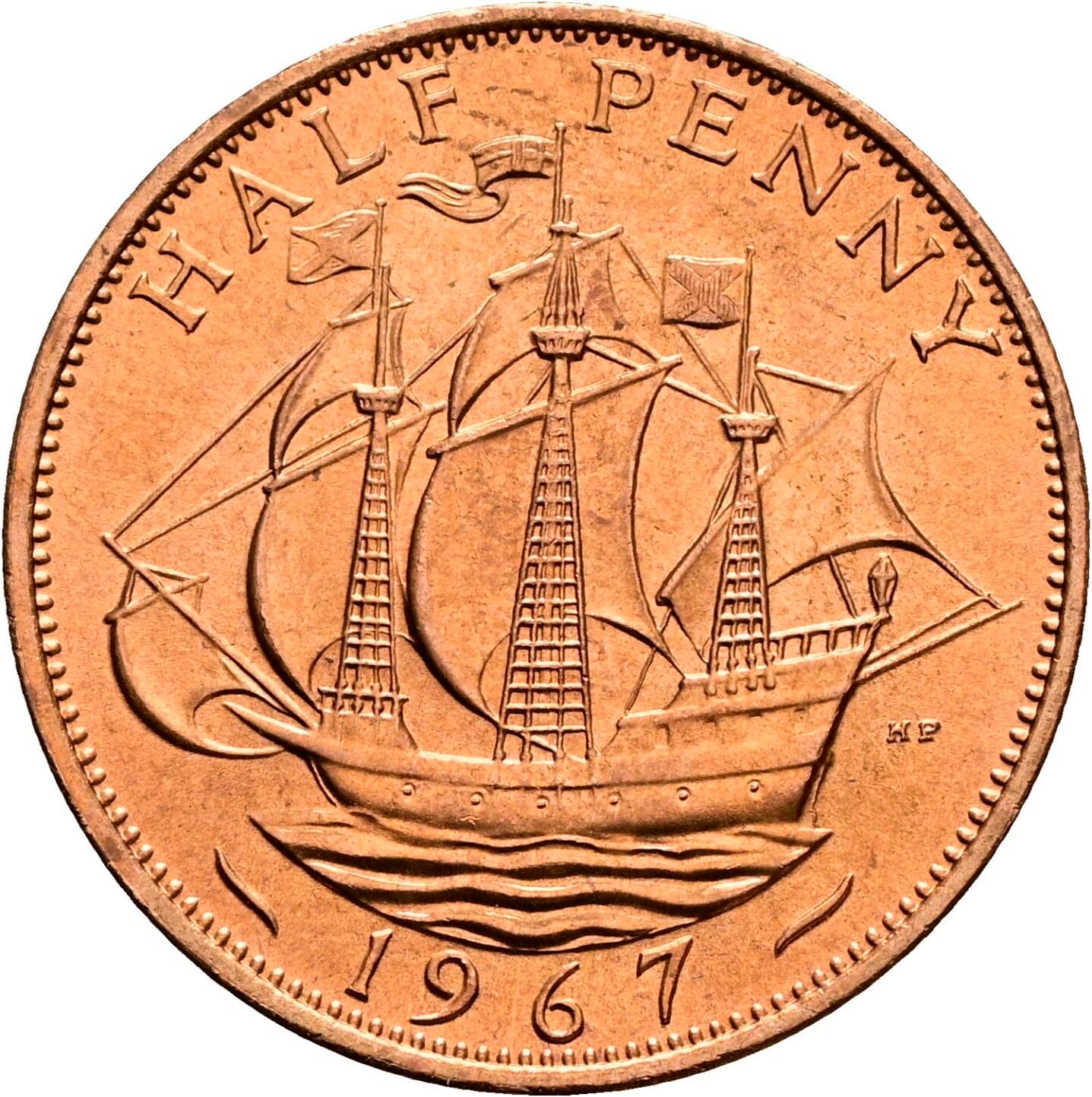 Half Penny Elisabeth II. 1952-2022 1967 – Rückseite