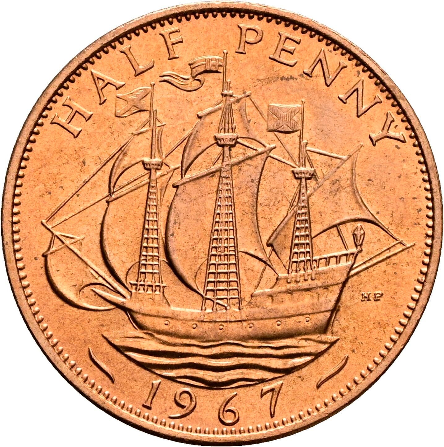Half Penny Elisabeth II. 1952-2022 1967 – Rückseite