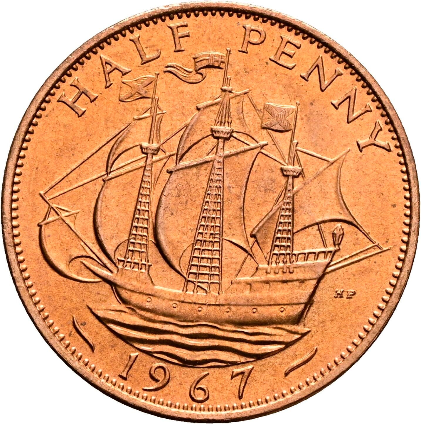 Half Penny Elisabeth II. 1952-2022 1967 – Rückseite