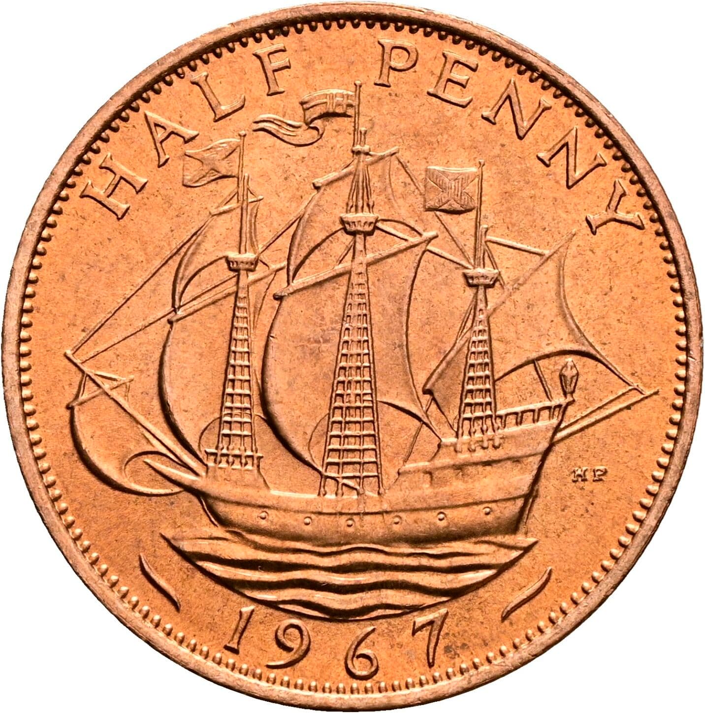 Half Penny Elisabeth II. 1952-2022 1967 – Rückseite