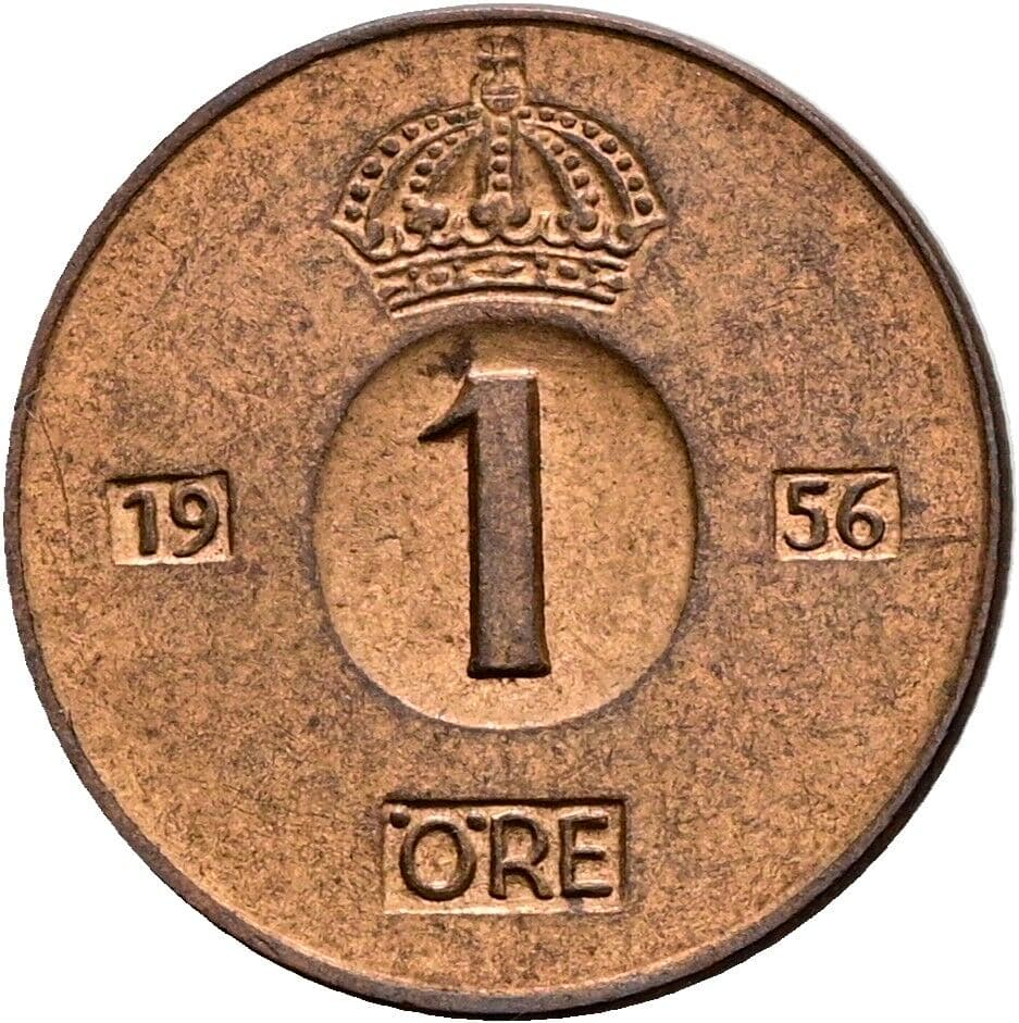1 Öre Gustav VI. Adolf (1950-1973) 1956 – Vorderseite