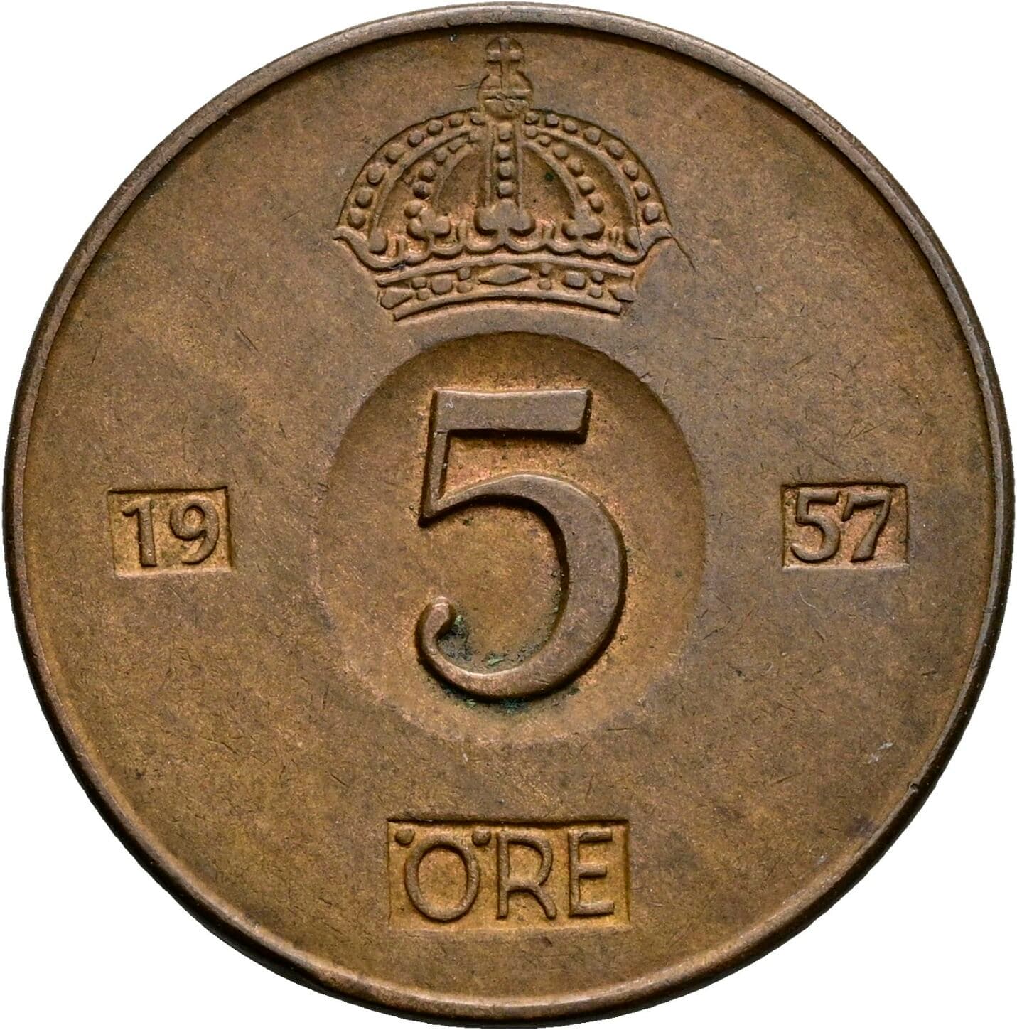 5 Öre Gustav VI. Adolf (1950-1973) 1957 – Vorderseite