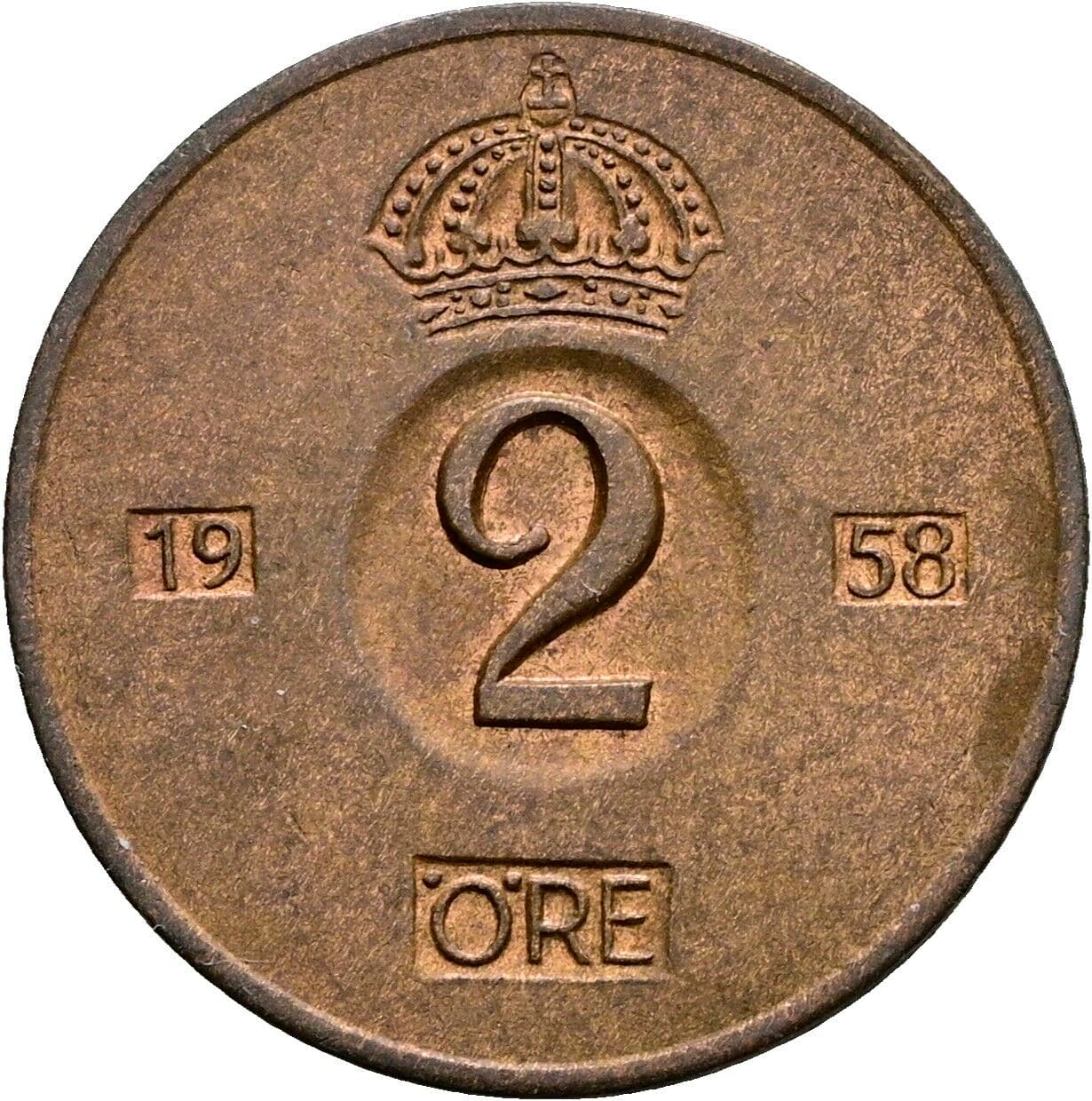 2 Öre Gustaf VI Adolf (1950-1973) 1958 – Vorderseite