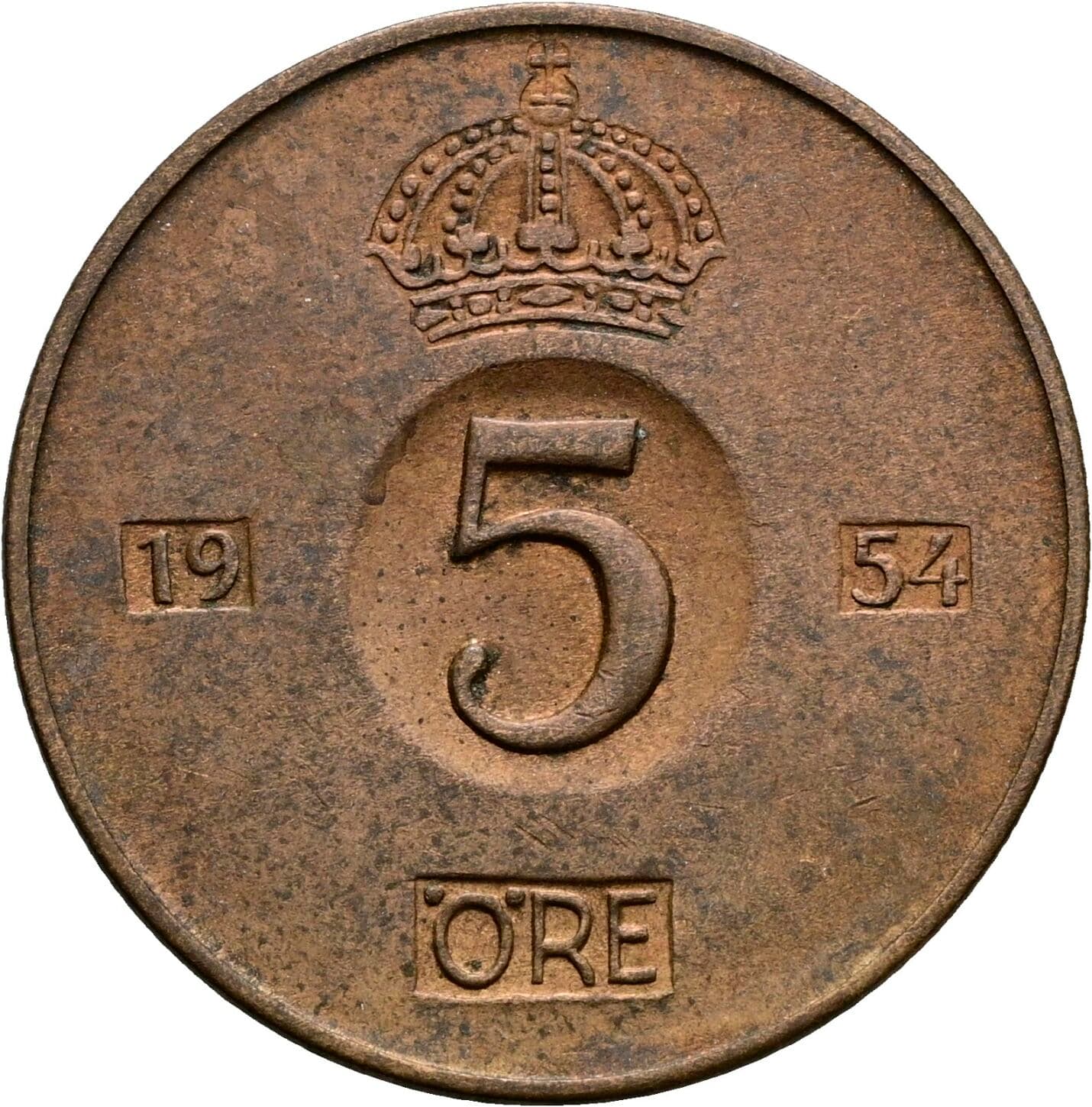 5 Öre Gustav VI. Adolf (1950-1973) 1954 – Vorderseite