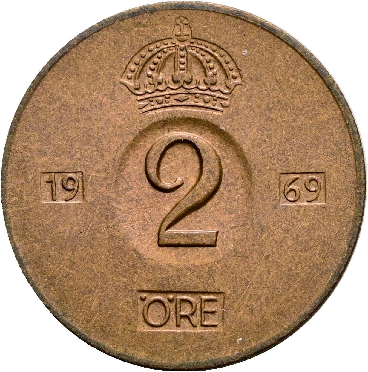 2 Öre Gustav VI. Adolf (1950-1973) 1969 – Vorderseite