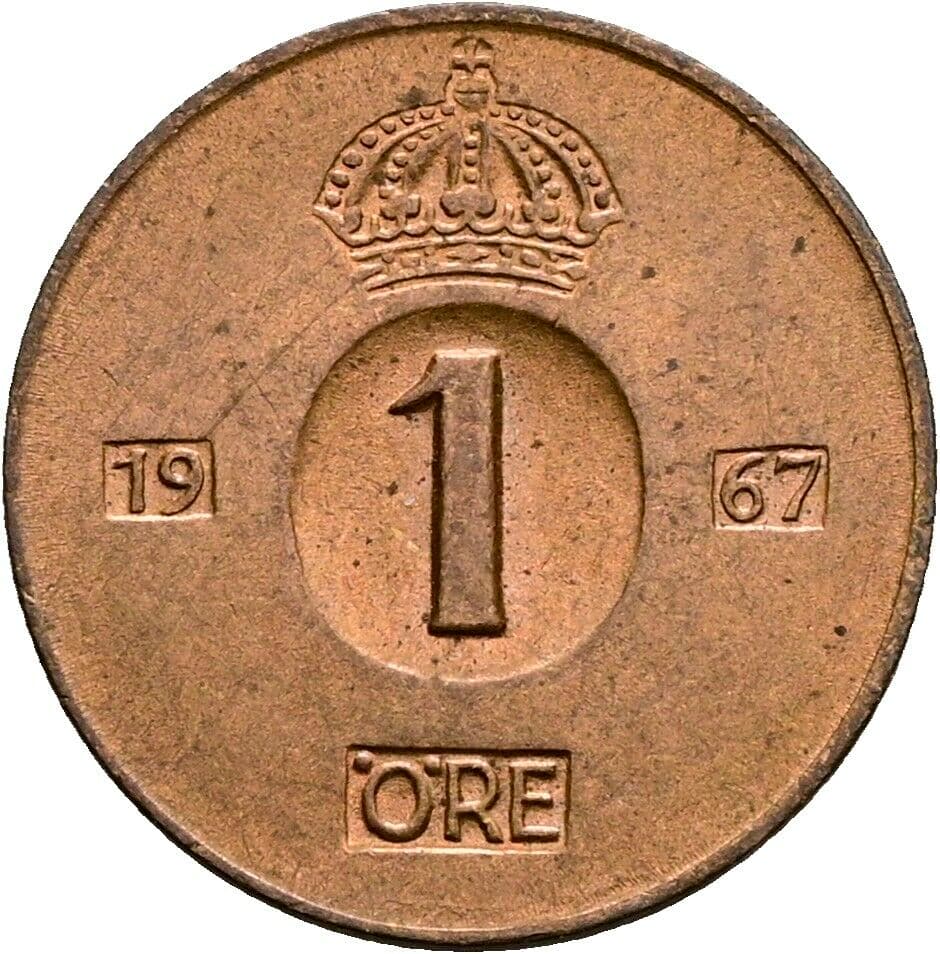 1 Öre Gustav VI. Adolf (1950-1973) 1967 – Vorderseite