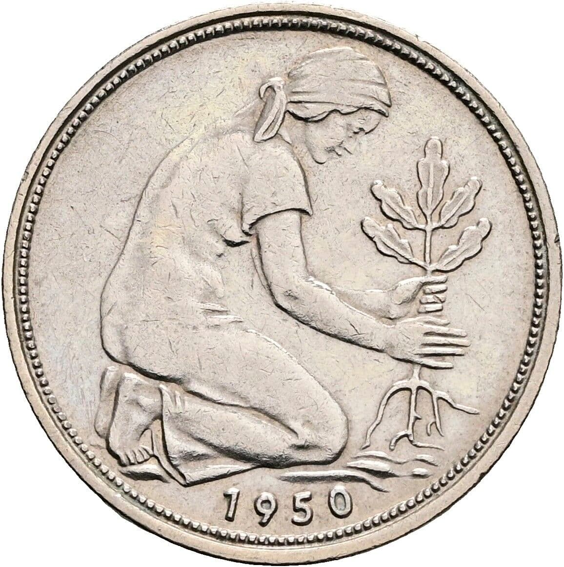 50 Pfennig 1950 F – Rückseite