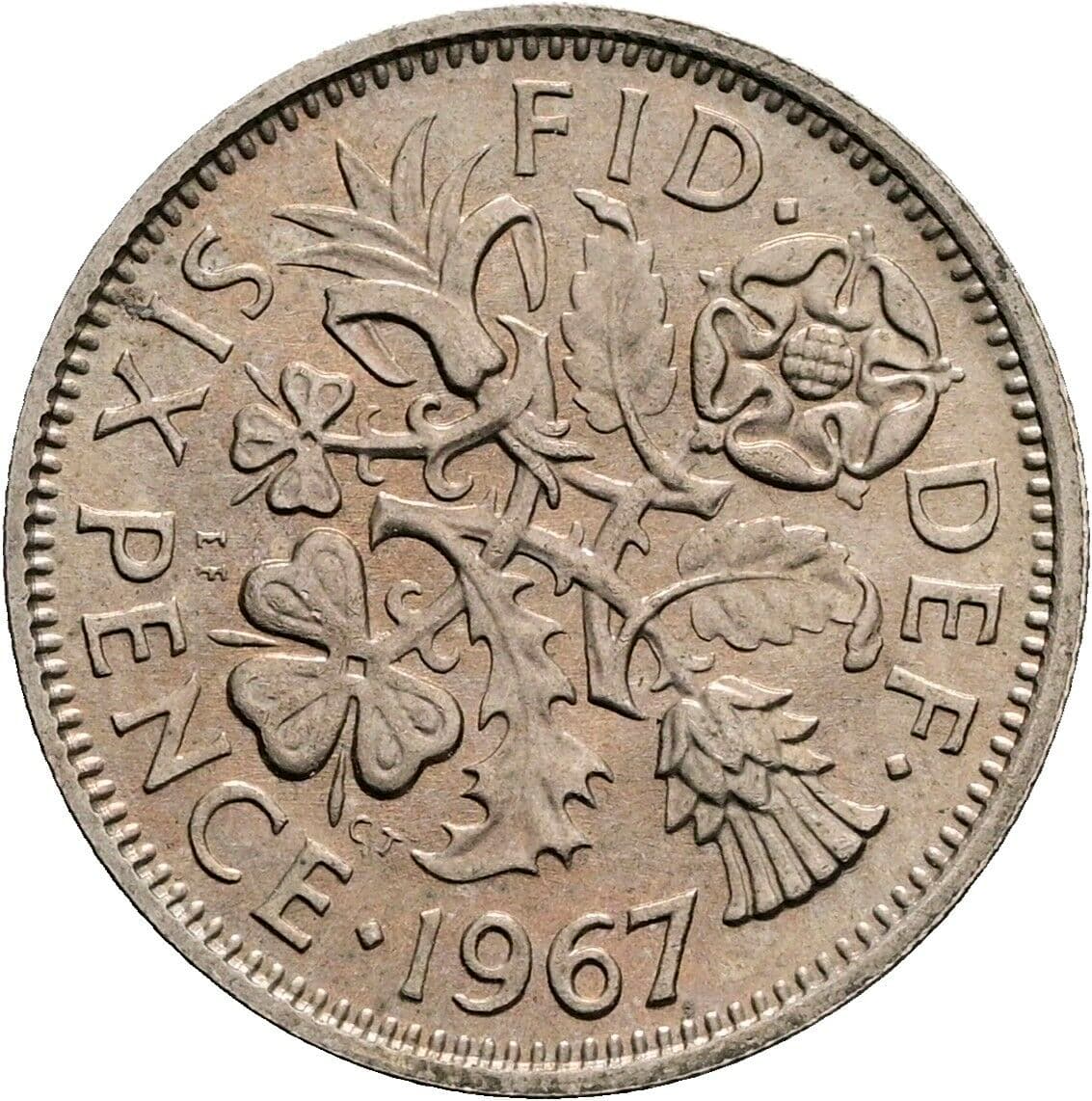 6 Pence Elisabeth II. 1952-2022 1967 – Rückseite