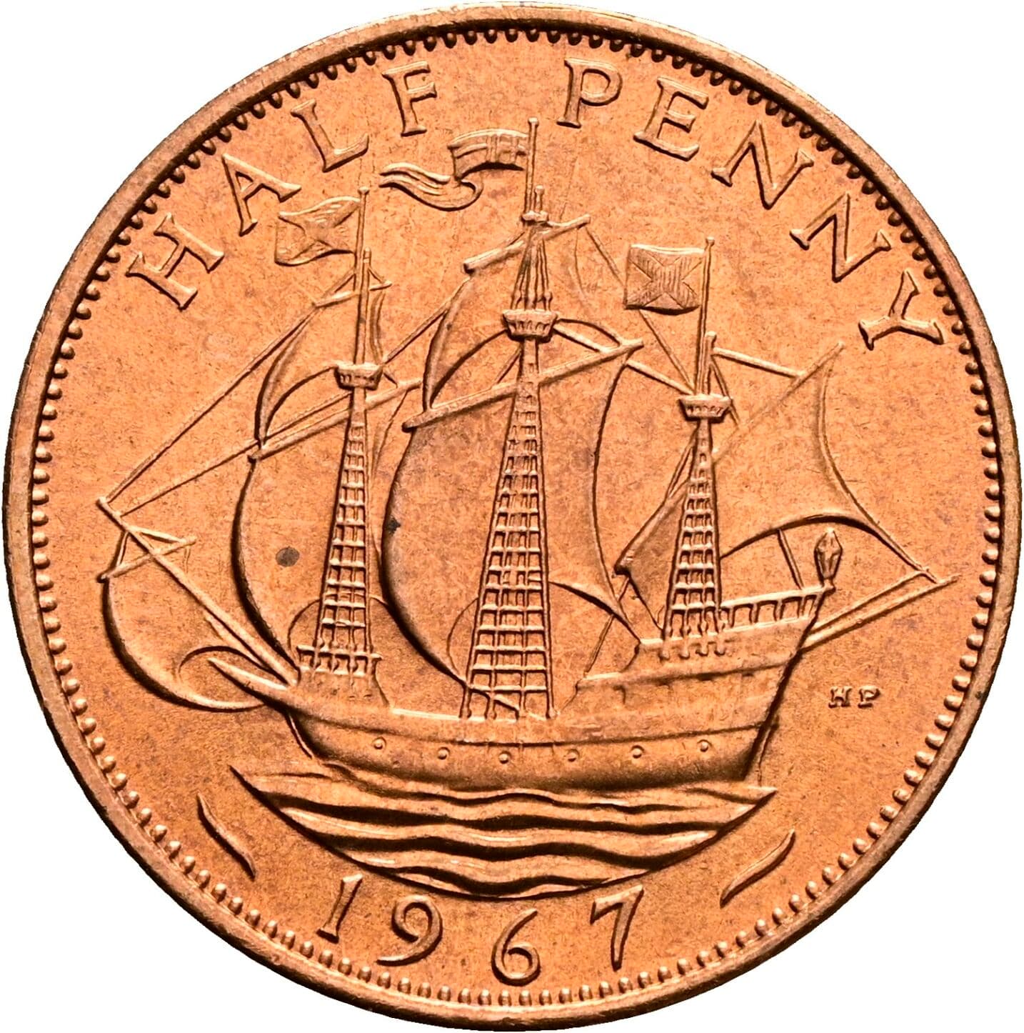 Half Penny Elisabeth II. 1952-2022 1967 – Rückseite