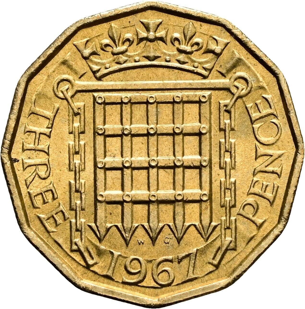 3 Pence Elisabeth II. 1952-2022 1967 – Rückseite