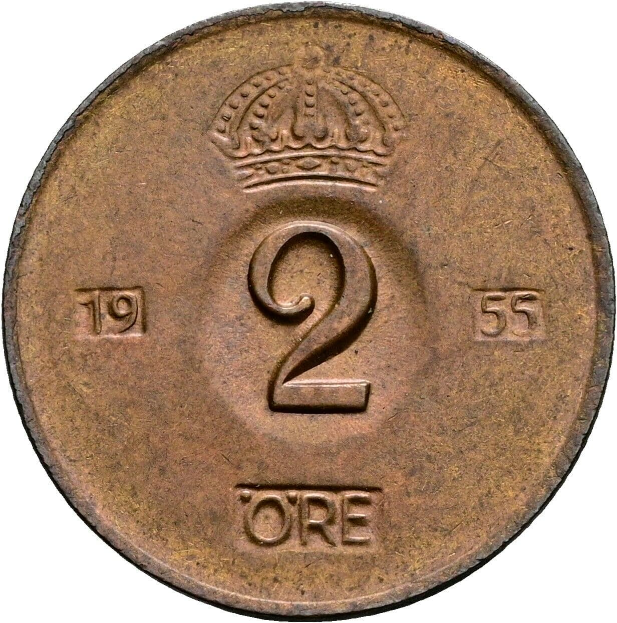 2 Öre Gustav VI. Adolf (1950-1973) 1955 – Vorderseite