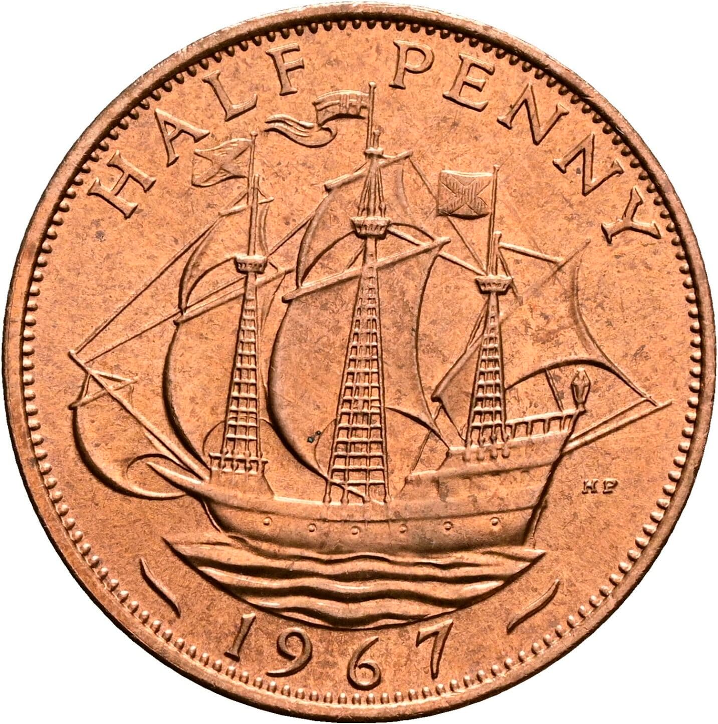 Half Penny Elisabeth II. 1952-2022 1967 – Rückseite