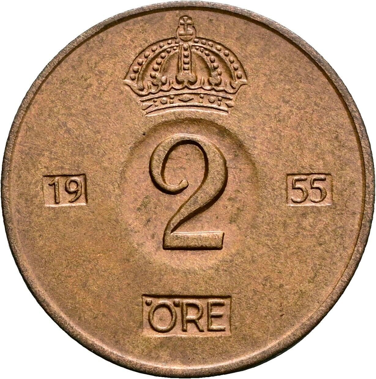 2 Öre Gustav VI. Adolf (1950-1973) 1955 – Vorderseite