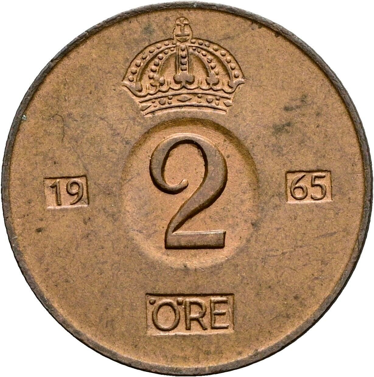 2 Öre Gustaf VI Adolf (1950-1973) 1965 – Vorderseite