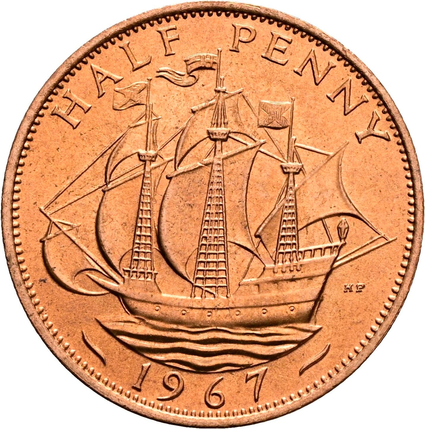 Half Penny Elisabeth II. 1952-2022 1967 – Rückseite