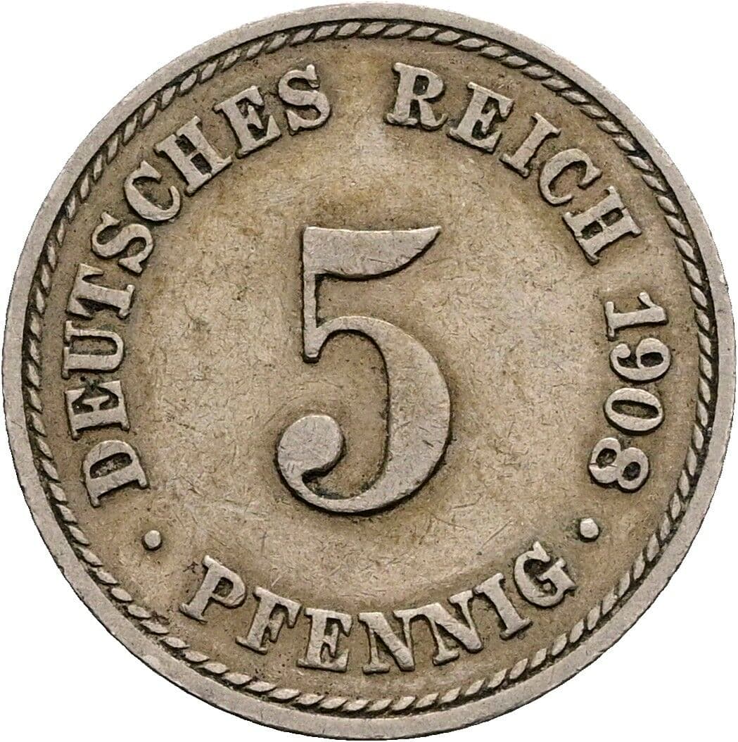 5 Pfennig 1908 A – Vorderseite