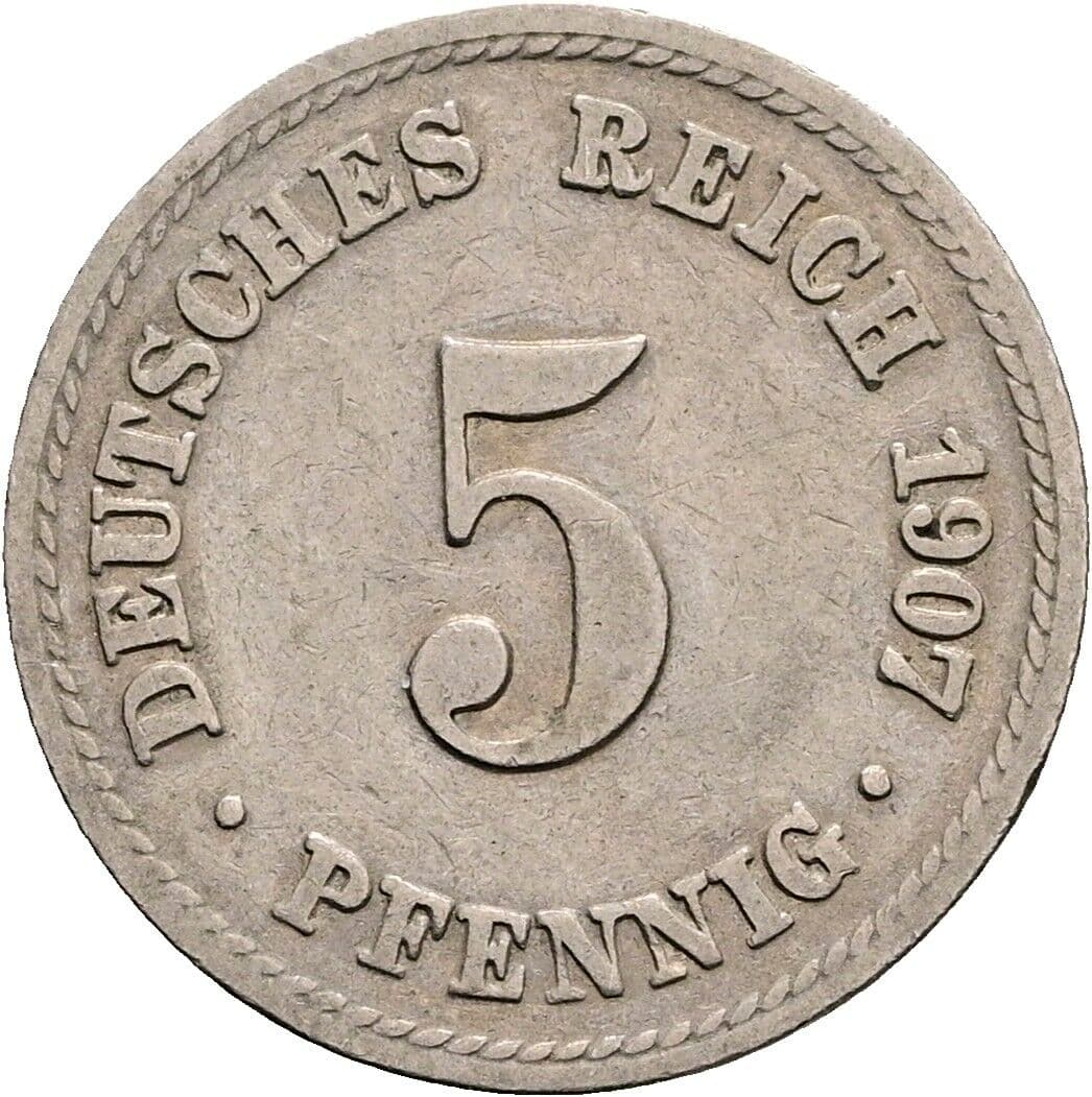 5 Pfennig 1907 A – Vorderseite