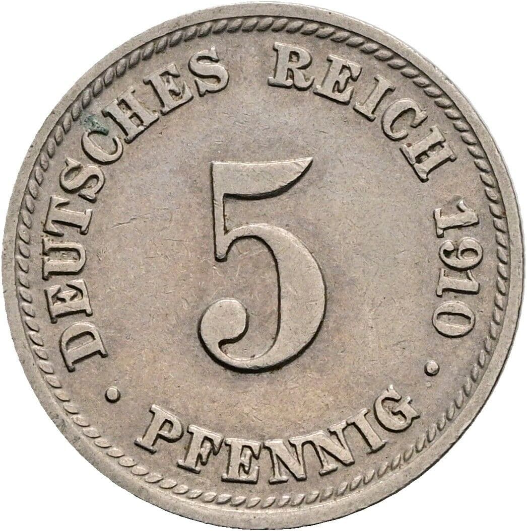 5 Pfennig 1910 D – Vorderseite