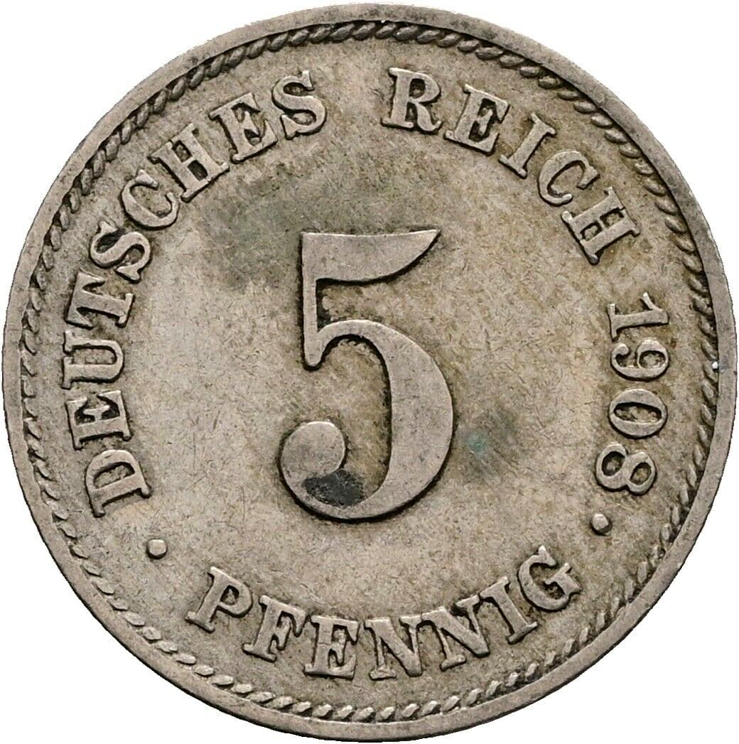 5 Pfennig 1908 E – Vorderseite