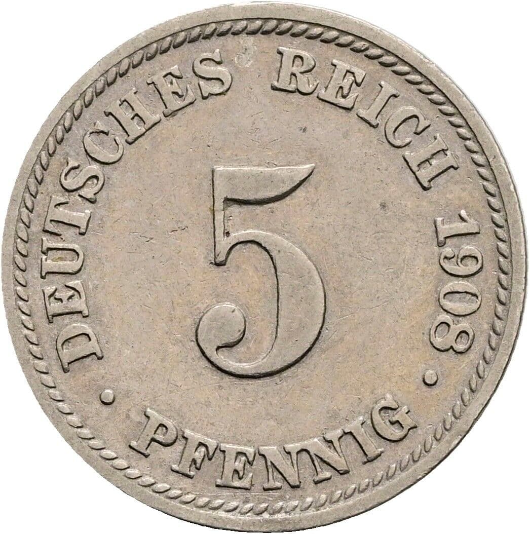 5 Pfennig 1908 D – Vorderseite