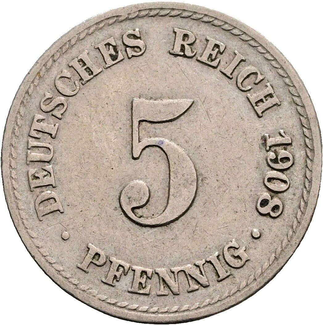 5 Pfennig 1908 A – Vorderseite