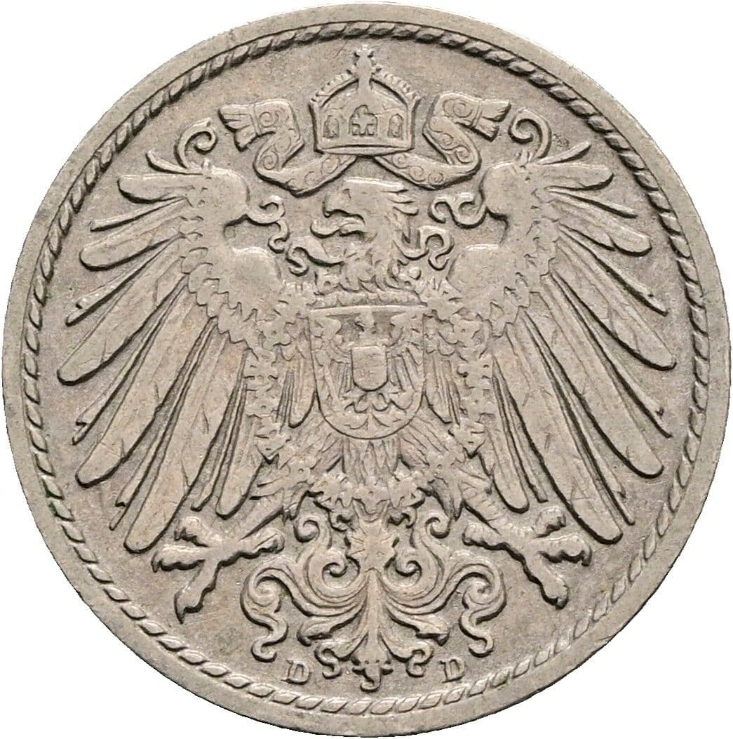 5 Pfennig 1908 D – Rückseite
