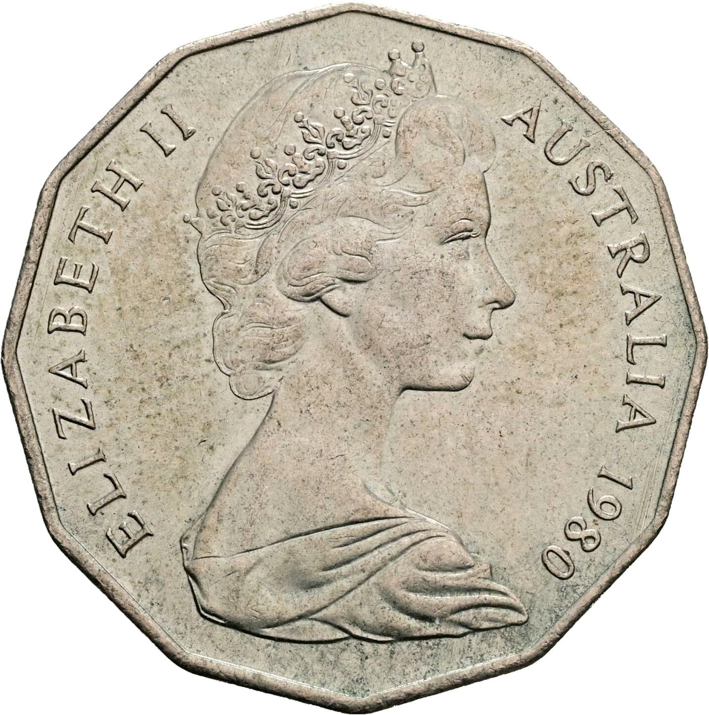 50 Cents Elisabeth II. 1952-2022 1980 – Vorderseite