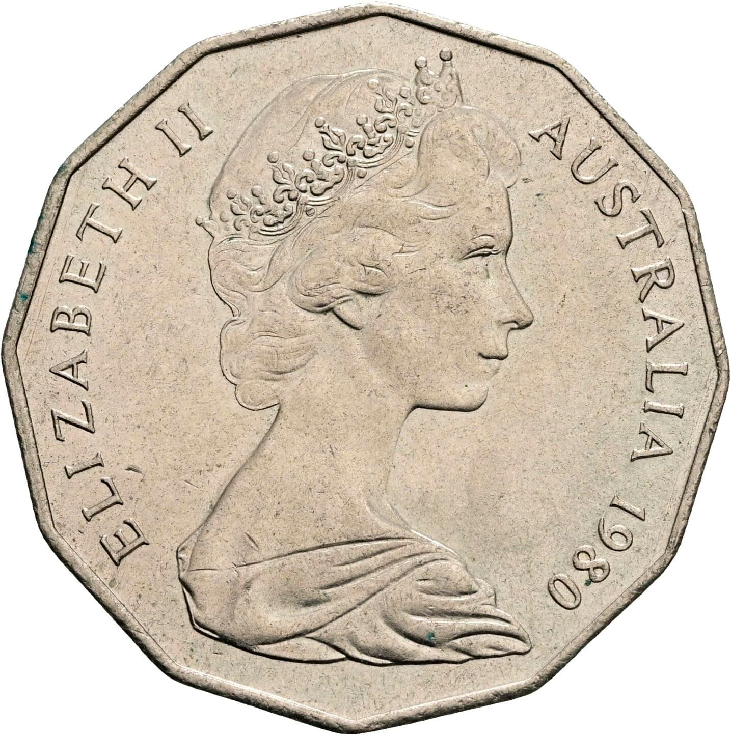 50 Cents Elisabeth II. 1952-2022 1980 – Vorderseite