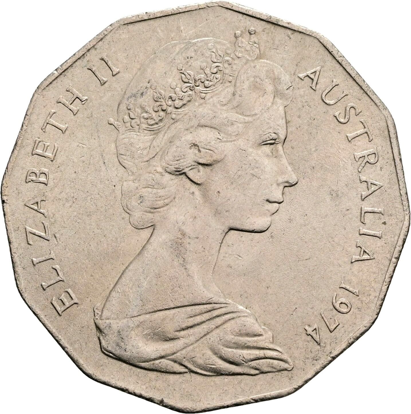 50 Cents Elisabeth II. 1952-2022 1974 – Vorderseite