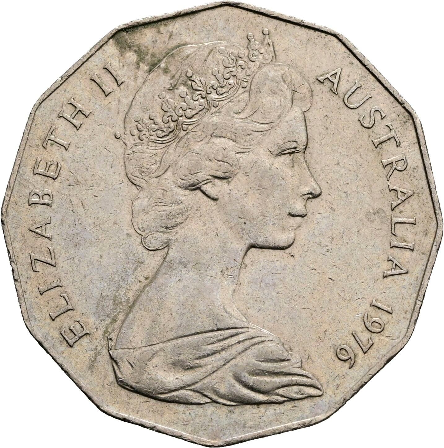 50 Cents Elisabeth II. 1952-2022 1976 – Vorderseite