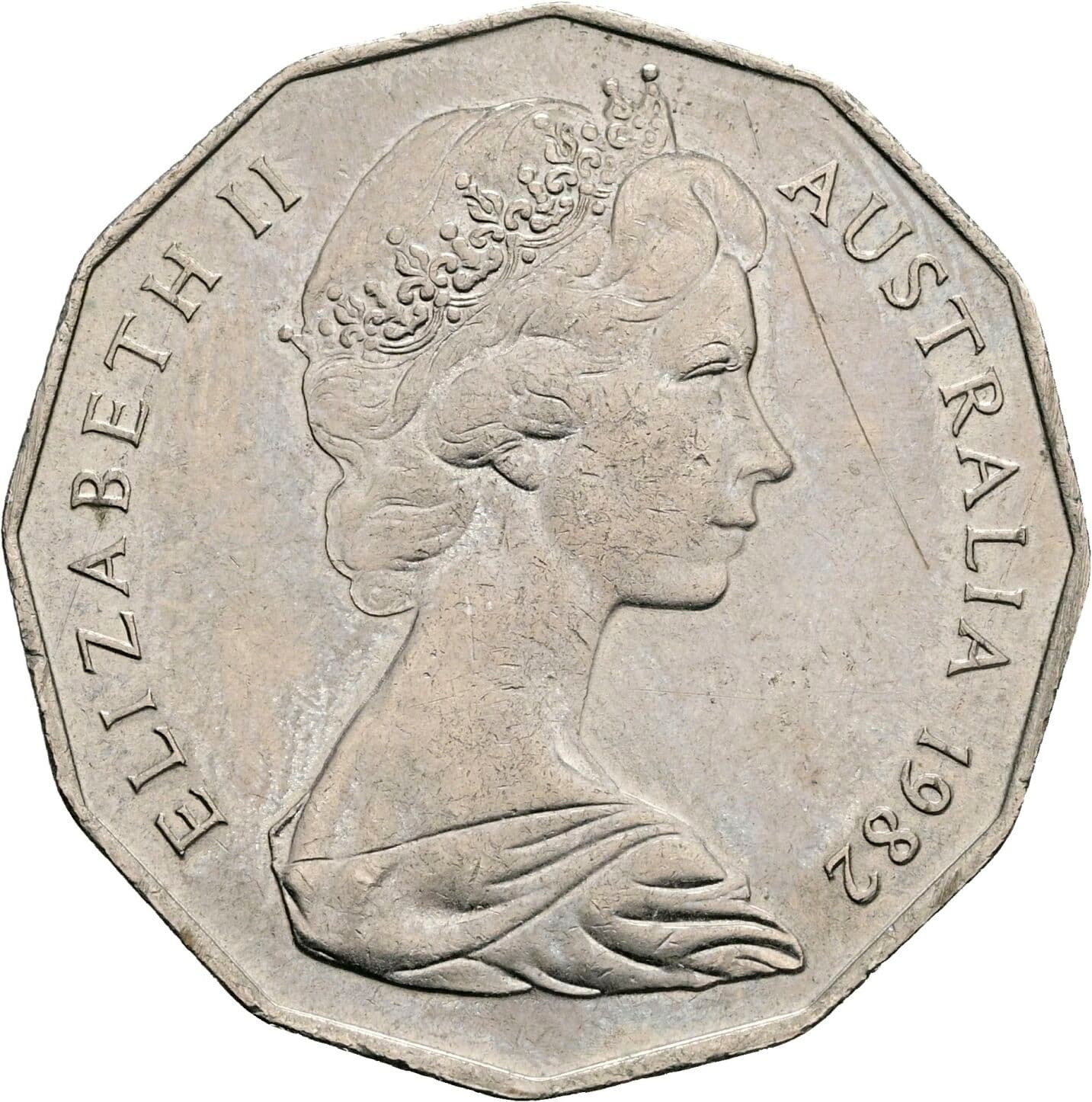 50 Cents Elisabeth II. 1952-2022 1982 – Vorderseite
