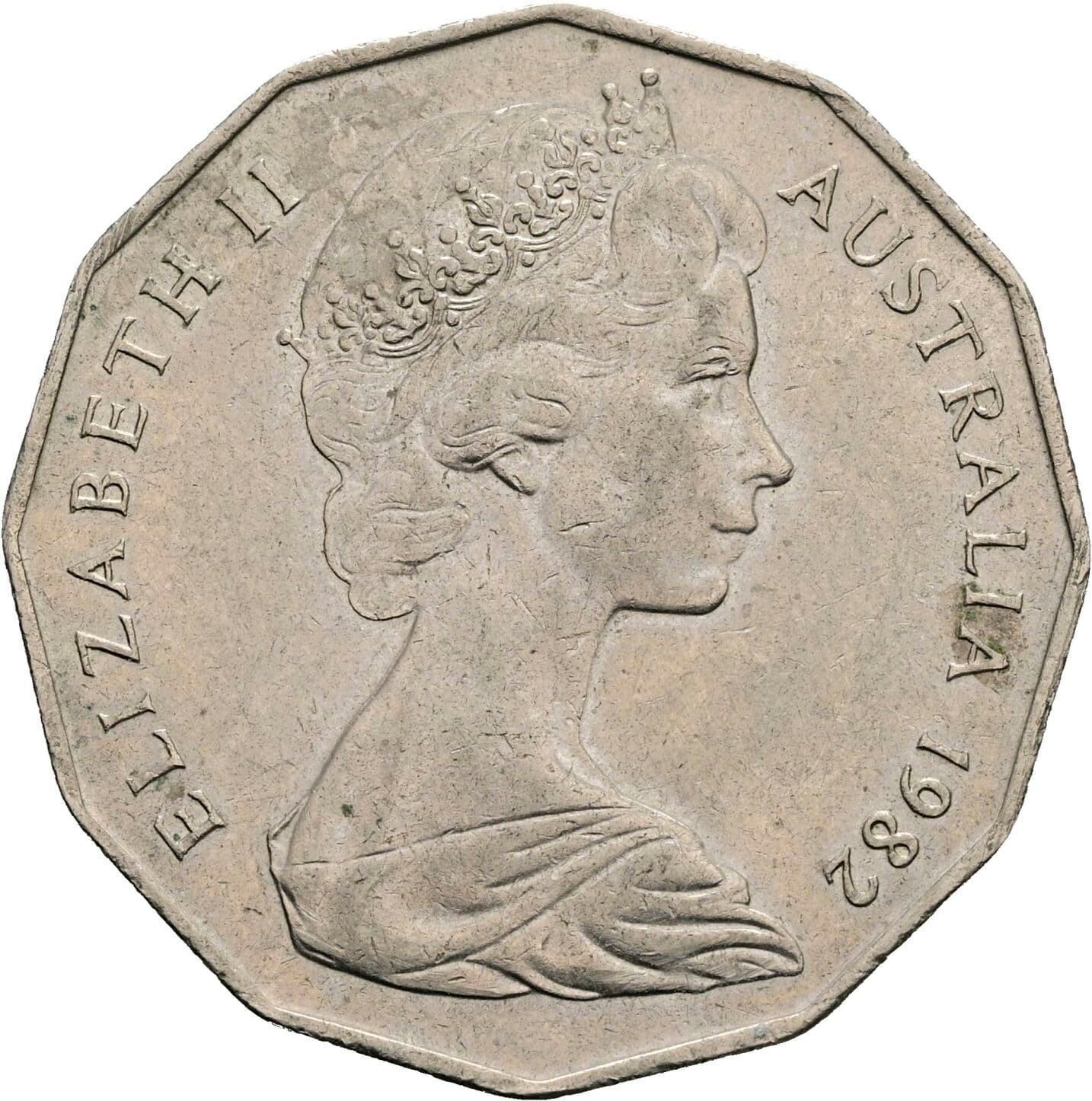 50 Cents Elisabeth II. 1952-2022 1982 – Vorderseite