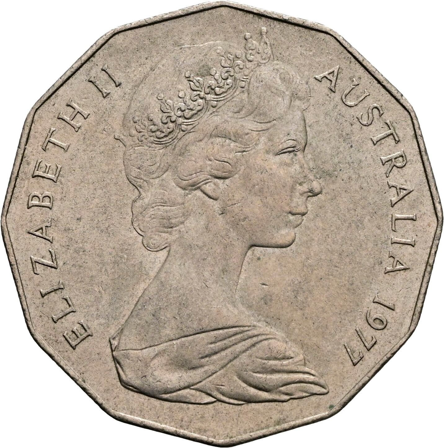 50 Cents Elisabeth II. 1952-2022 1977 – Vorderseite