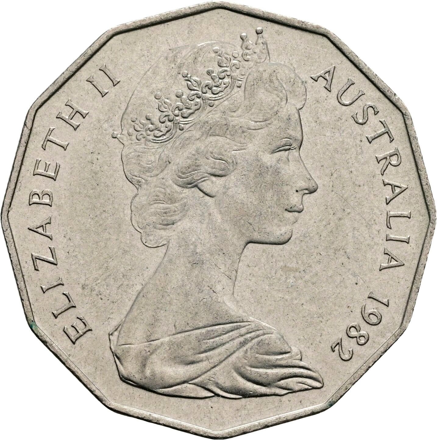 50 Cents Elisabeth II. 1952-2022 1982 – Vorderseite
