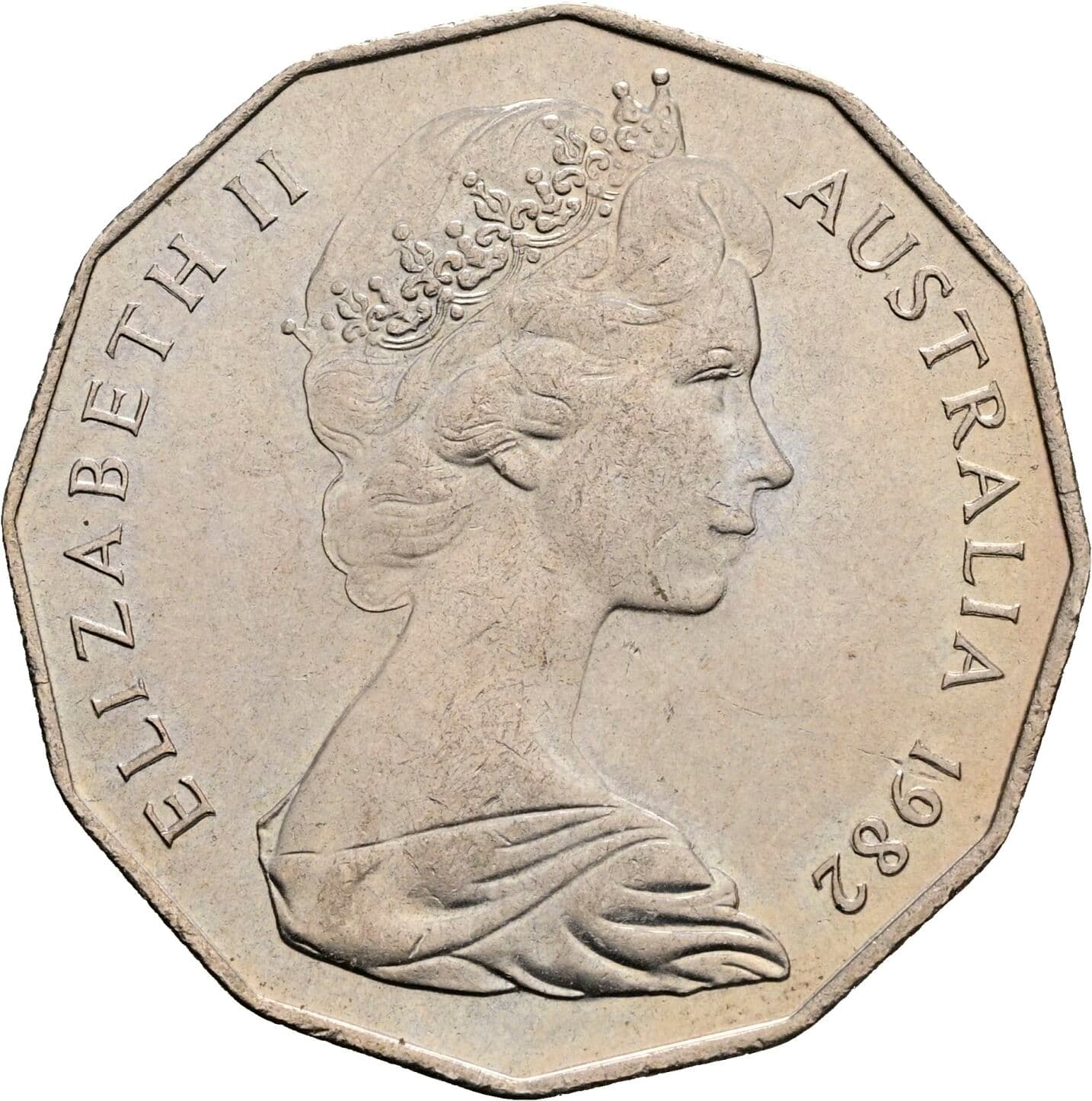 50 Cents Elisabeth II. 1952-2022 1982 – Vorderseite