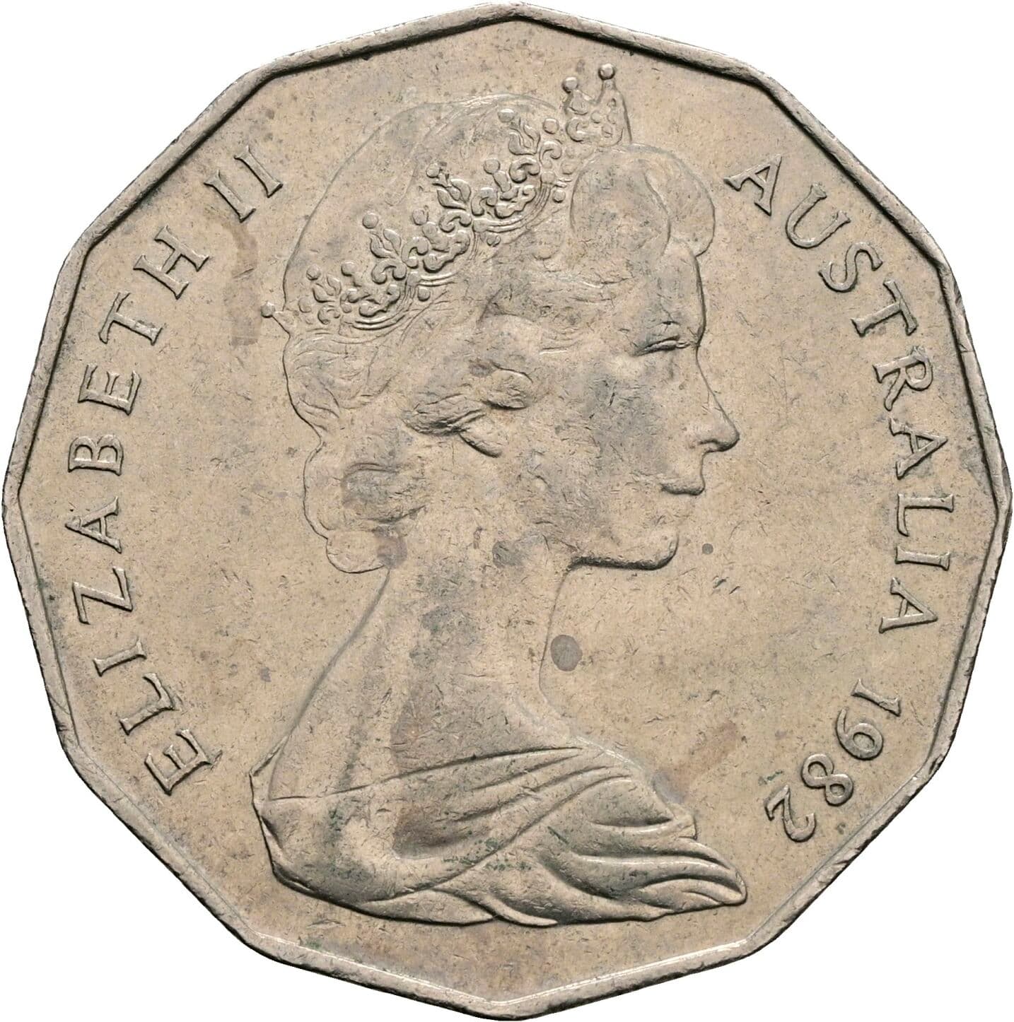 50 Cents Elisabeth II. 1952-2022 1982 – Vorderseite